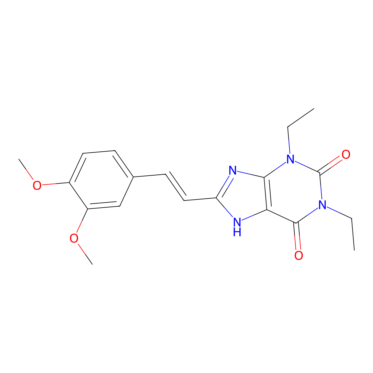 8-((1E)-2-(3,4-Dimethoxyphenyl)ethenyl)-1,3-diethyl-3,9-dihydro-1H-purine-2,6-dione molecular structure, CAS 155270-98-7