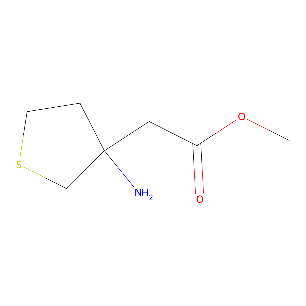 Methyl 2-(3-aminothiolan-3-yl)acetate molecular structure, CAS 1552868-54-8