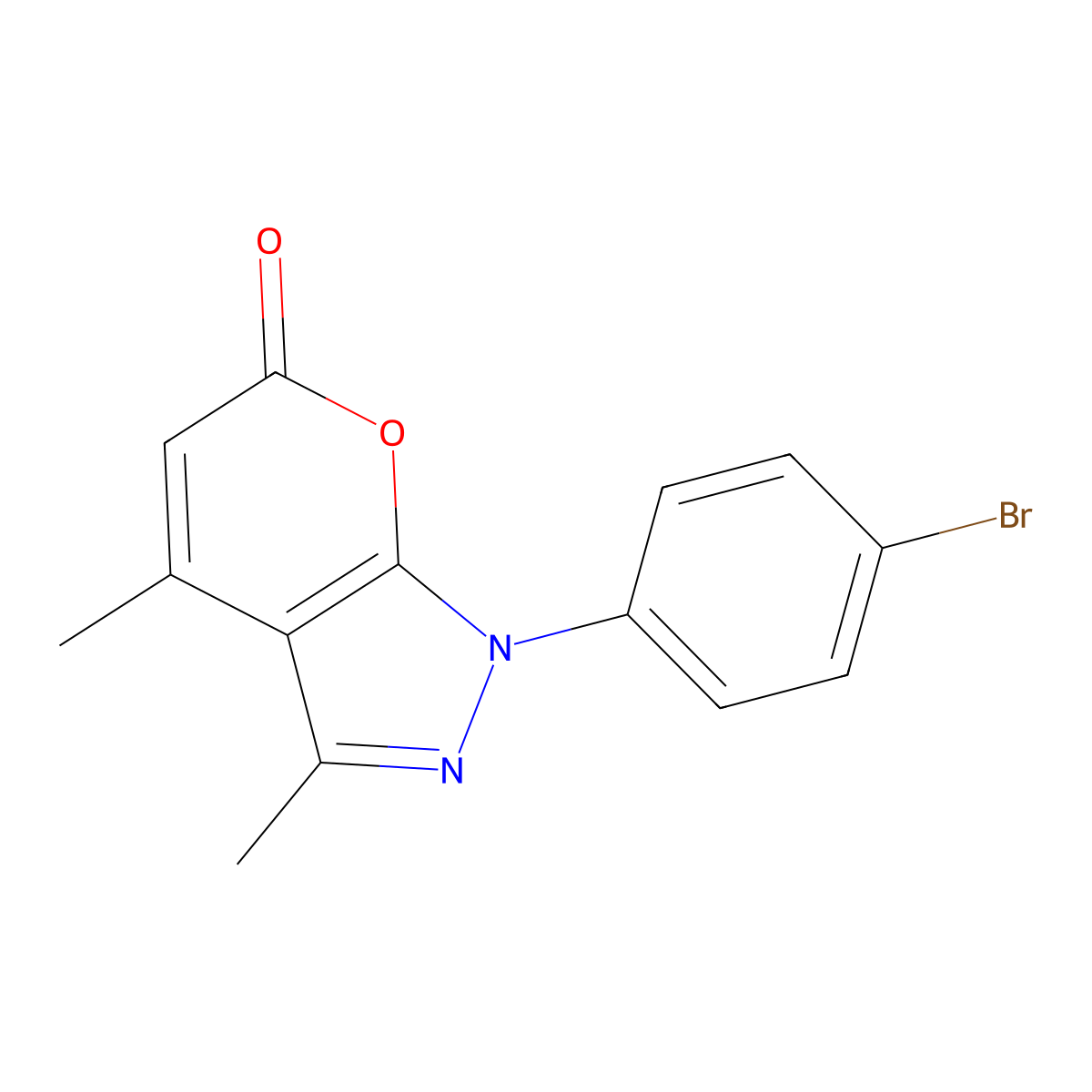 1-(4-Bromophenyl)-3,4-dimethylpyrano[2,3-c]pyrazol-6(1H)-one molecular structure, CAS 155297-20-4