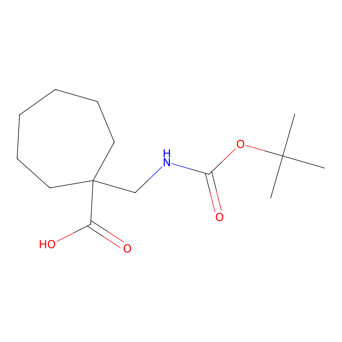 1-((((Tert-butoxy)carbonyl)amino)methyl)cycloheptane-1-carboxylic acid molecular structure, CAS 1552973-47-3