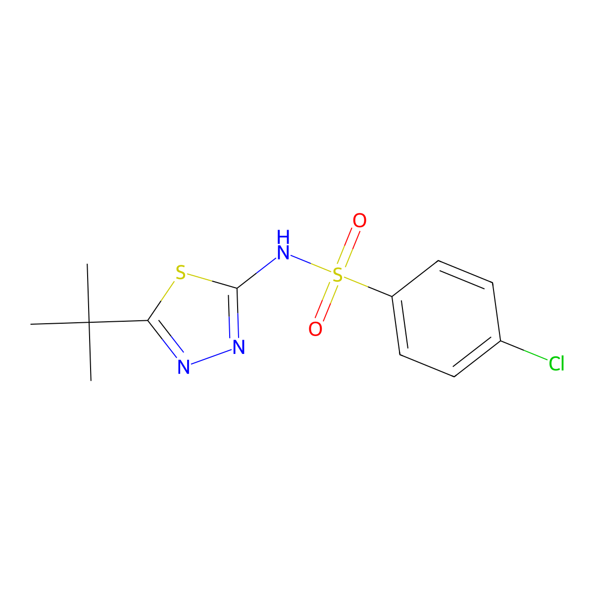 4-Chloro-N-(5-(1,1-dimethylethyl)-1,3,4-thiadiazol-2-yl)benzenesulfonamide molecular structure, CAS 1553-52-2