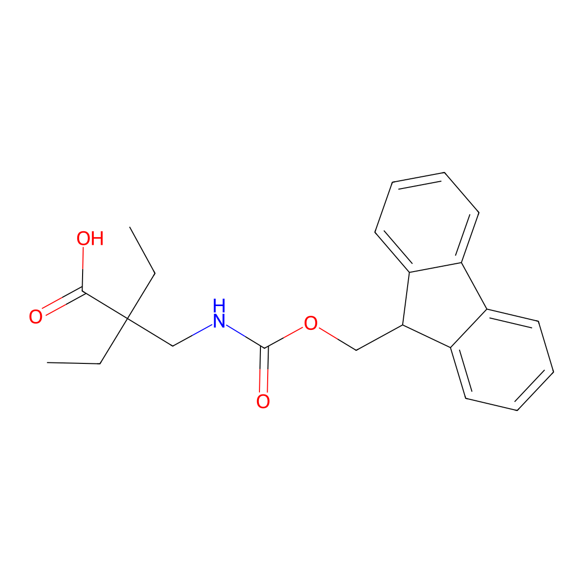 2-ethyl-2-(((((9H-fluoren-9-yl)methoxy)carbonyl)amino)methyl)butanoic acid molecular structure, CAS 1553069-09-2