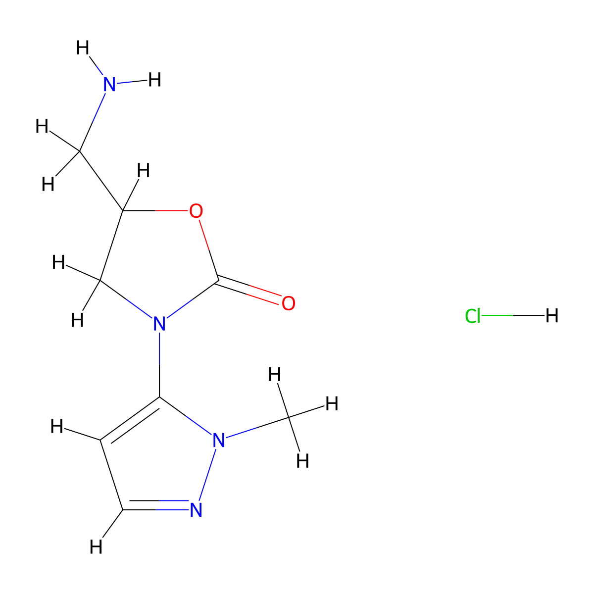 5-(aminomethyl)-3-(1-methyl-1H-pyrazol-5-yl)-1,3-oxazolidin-2-one hydrochloride molecular structure, CAS 1553127-73-3