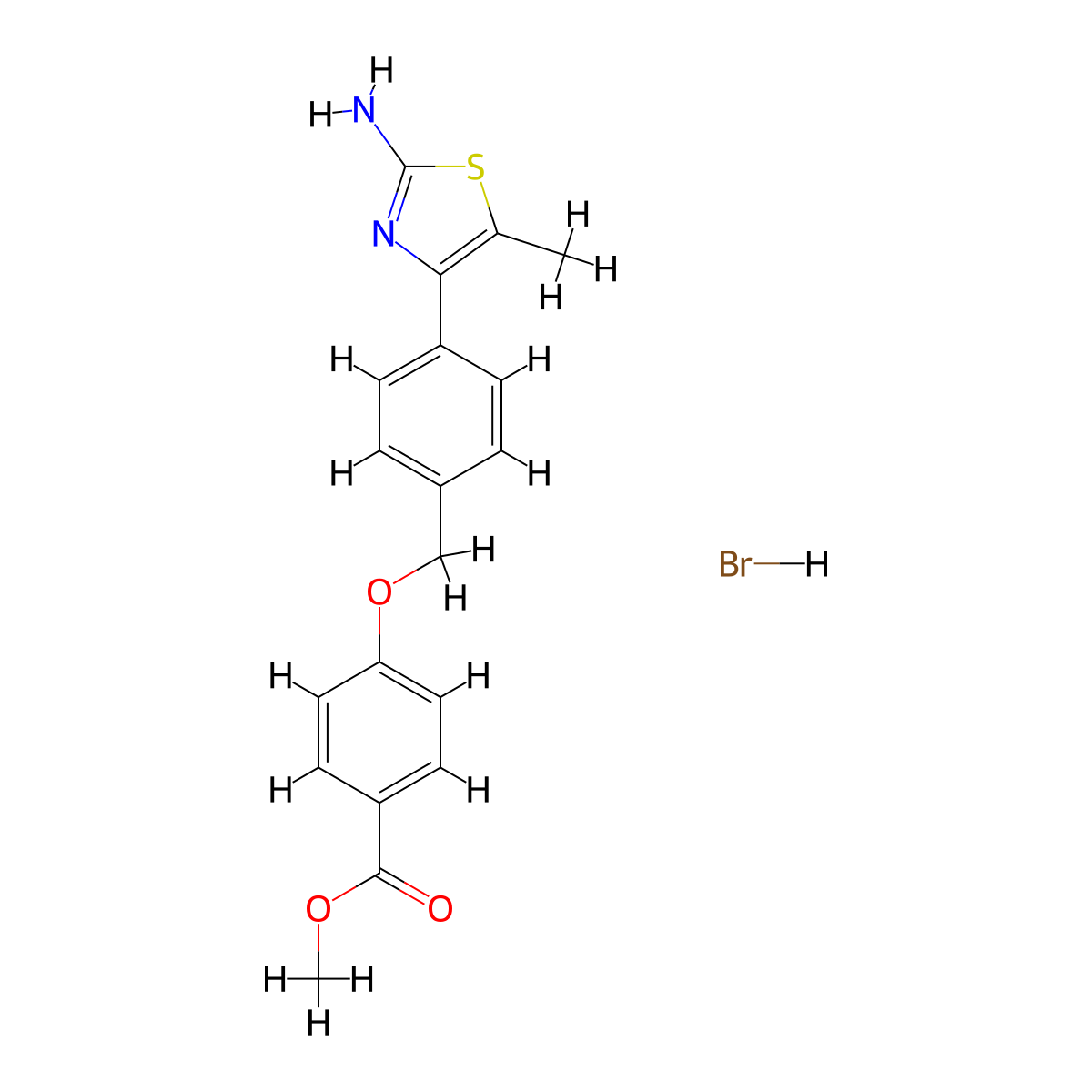Methyl 4-(4-(2-amino-5-methylthiazol-4-yl)benzyloxy)benzoate hydrobromide molecular structure, CAS 1553127-75-5