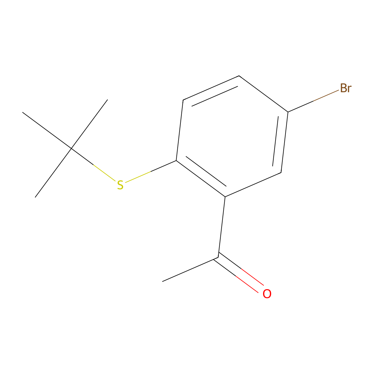 1-[5-Bromo-2-(tert-butylsulfanyl)phenyl]ethan-1-one molecular structure, CAS 1553148-43-8