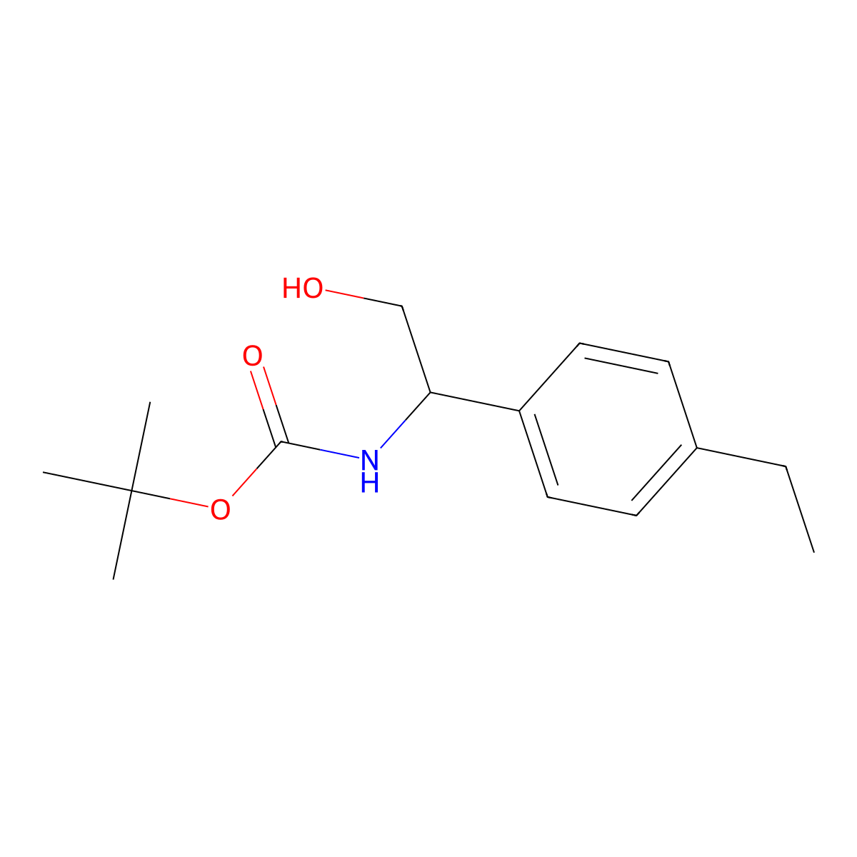 tert-butyl N-[1-(4-ethylphenyl)-2-hydroxyethyl]carbamate molecular structure, CAS 1553279-50-7