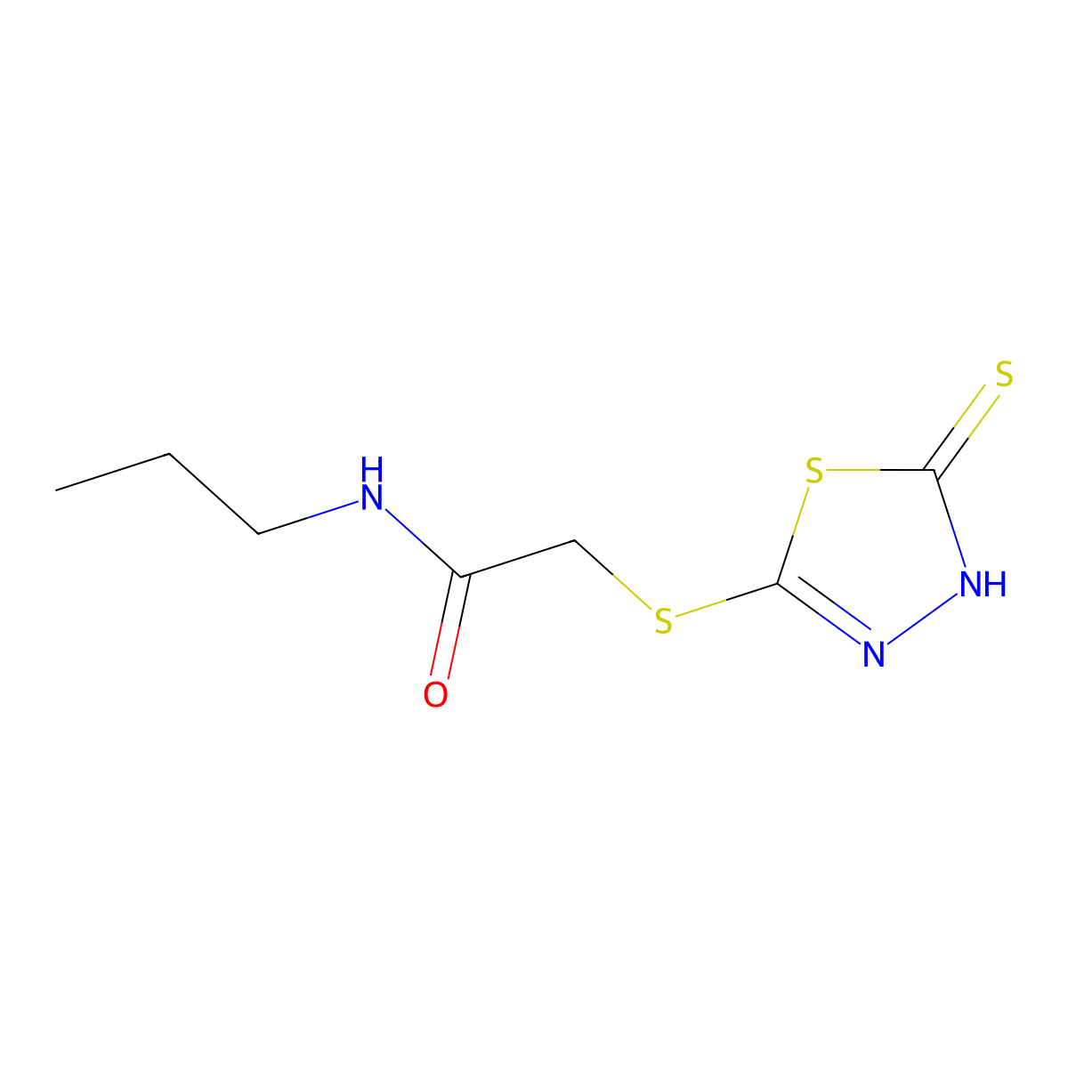 N-propyl-2-[(5-sulfanyl-1,3,4-thiadiazol-2-yl)sulfanyl]acetamide molecular structure, CAS 155329-60-5