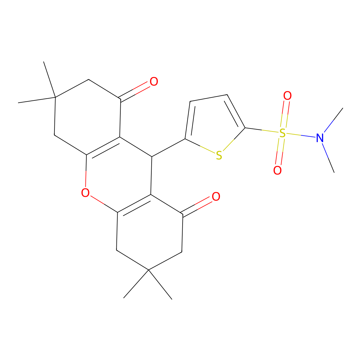 N,N-dimethyl-5-(3,3,6,6-tetramethyl-1,8-dioxo-2,3,4,5,6,7,8,9-octahydro-1H-xanthen-9-yl)-2-thiophenesulfonamide molecular structure, CAS 155333-99-6