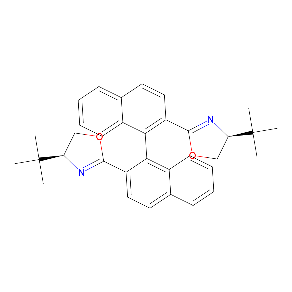 (S)-2,2'-Bis((S)-4-(tert-butyl)-4,5-dihydrooxazol-2-yl)-1,1'-binaphthalene molecular structure, CAS 155343-03-6