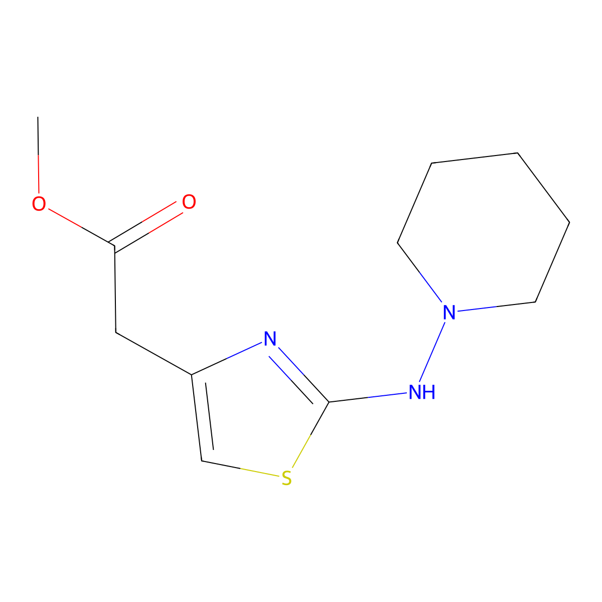 Methyl 2-(2-((piperidin-1-yl)amino)-1,3-thiazol-4-yl)acetate molecular structure, CAS 1553451-61-8