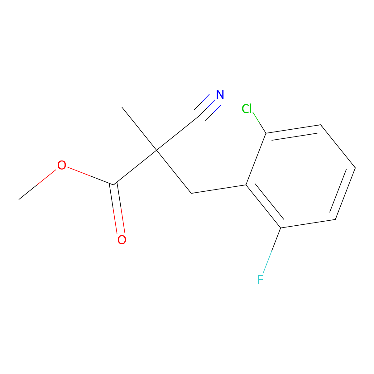 Methyl 3-(2-chloro-6-fluorophenyl)-2-cyano-2-methylpropanoate molecular structure, CAS 1553521-90-6
