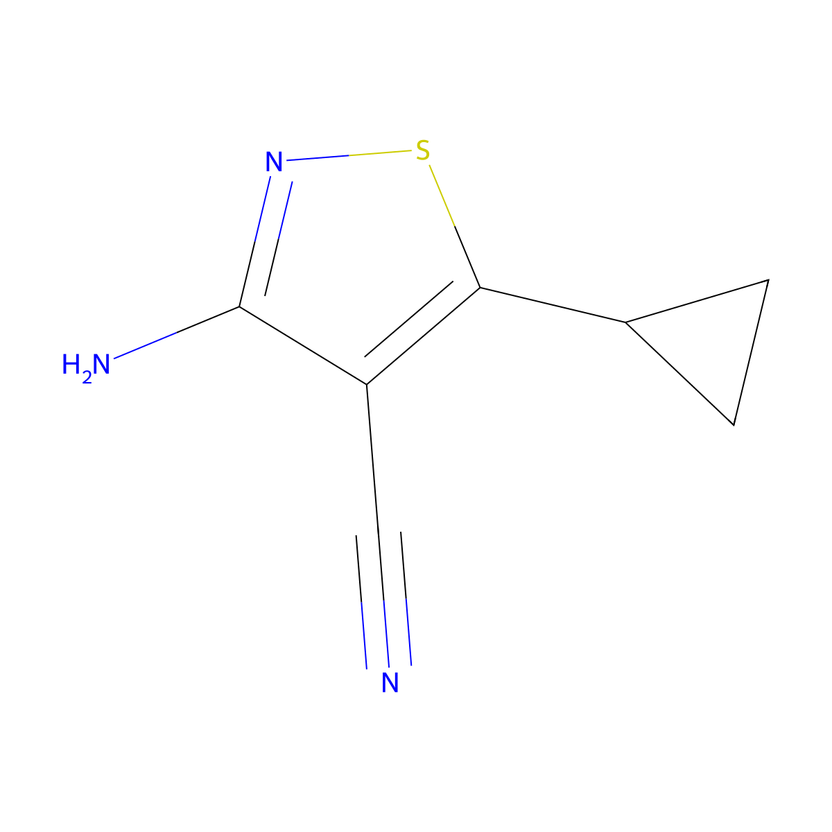 3-Amino-5-cyclopropyl-1,2-thiazole-4-carbonitrile molecular structure, CAS 1553623-55-4