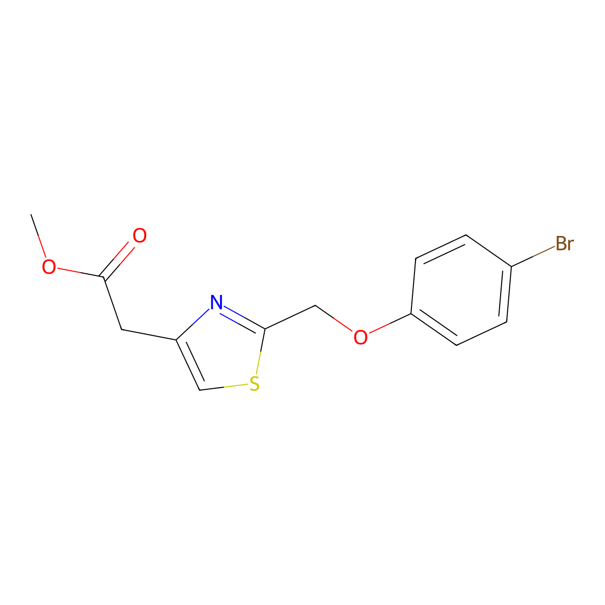 Methyl 2-(2-((4-bromophenoxy)methyl)thiazol-4-YL)acetate molecular structure, CAS 1553661-10-1