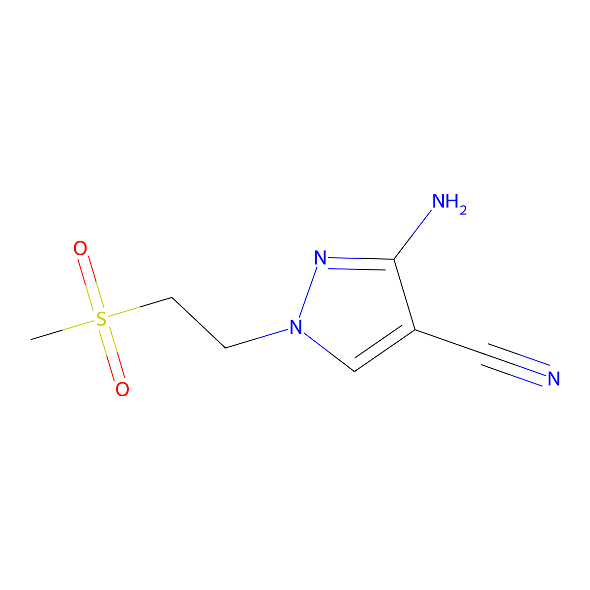 3-amino-1-(2-methanesulfonylethyl)-1H-pyrazole-4-carbonitrile molecular structure, CAS 1553703-34-6