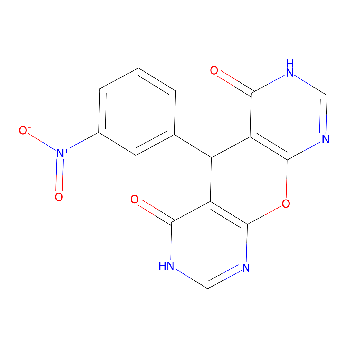 5-(3-nitrophenyl)-5H-pyrano[2,3-d:6,5-d']dipyrimidine-4,6-diol molecular structure, CAS 155376-04-8