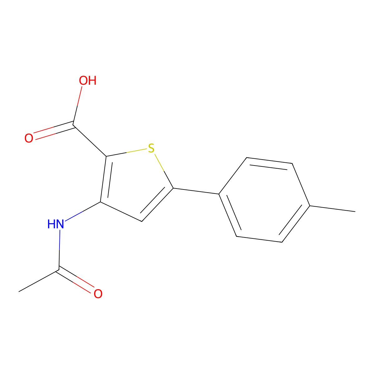 3-Acetamido-5-(4-methylphenyl)thiophene-2-carboxylic acid molecular structure, CAS 1553764-26-3