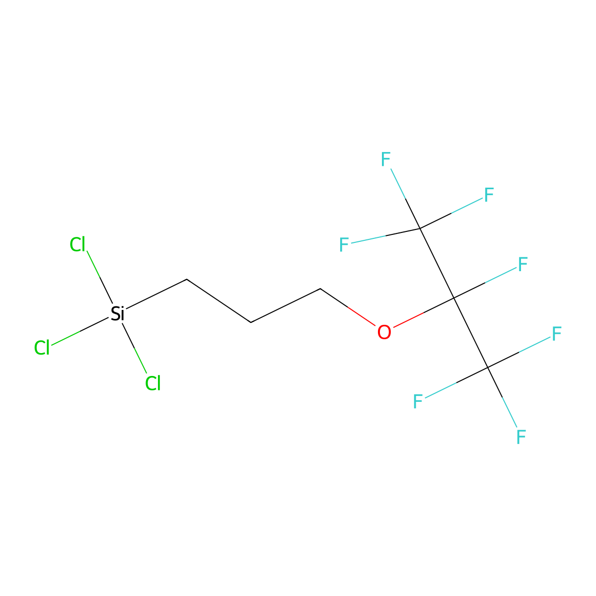 Trichloro(3-(1,2,2,2-tetrafluoro-1-(trifluoromethyl)ethoxy)propyl)silane molecular structure, CAS 15538-93-9
