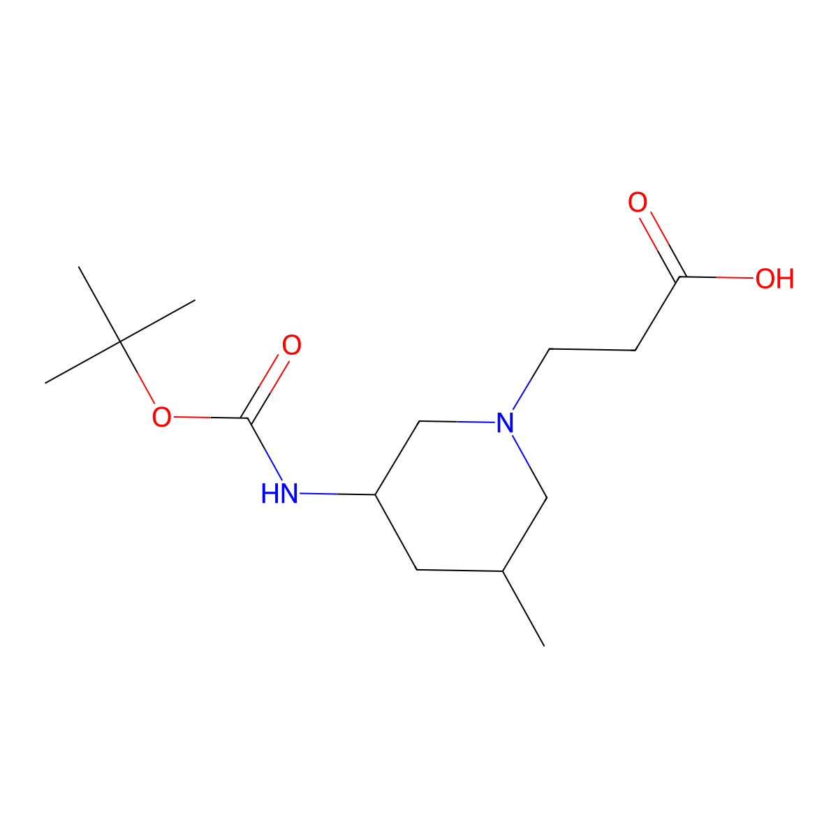 3-(3-{[(Tert-butoxy)carbonyl]amino}-5-methylpiperidin-1-yl)propanoic acid molecular structure, CAS 1553821-67-2