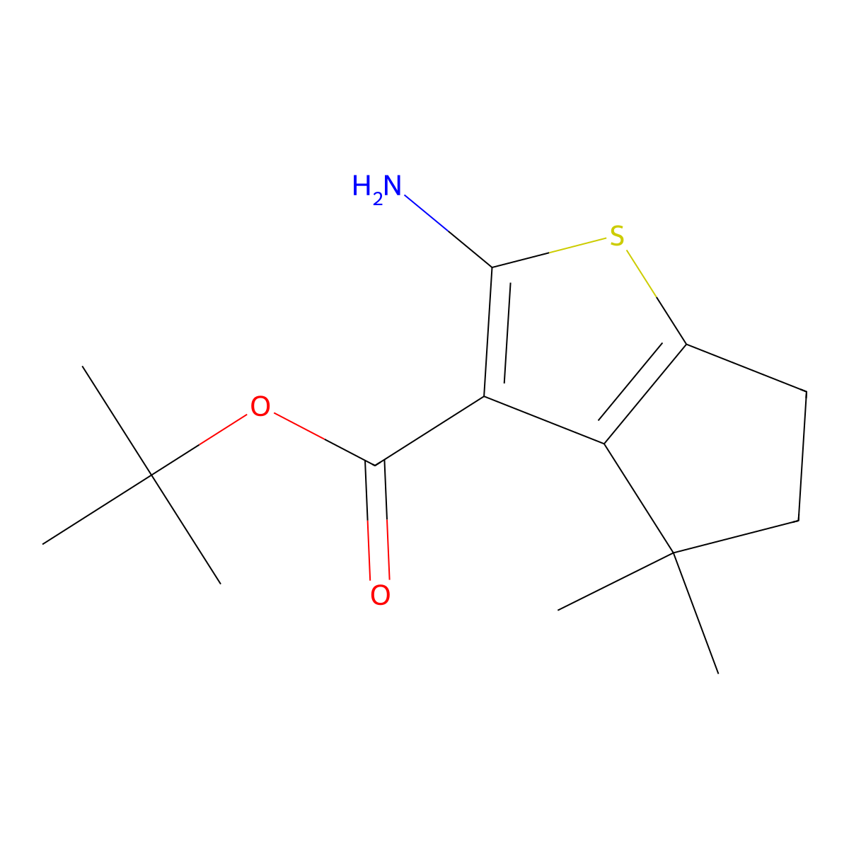 tert-butyl 2-amino-4,4-dimethyl-4H,5H,6H-cyclopenta[b]thiophene-3-carboxylate molecular structure, CAS 1553843-62-1