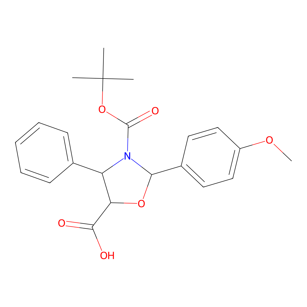 (2R,4S,5R)-3-(tert-Butoxycarbonyl)-2-(4-methoxyphenyl)-4-phenyloxazolidine-5-carboxylic acid molecular structure, CAS 155396-69-3