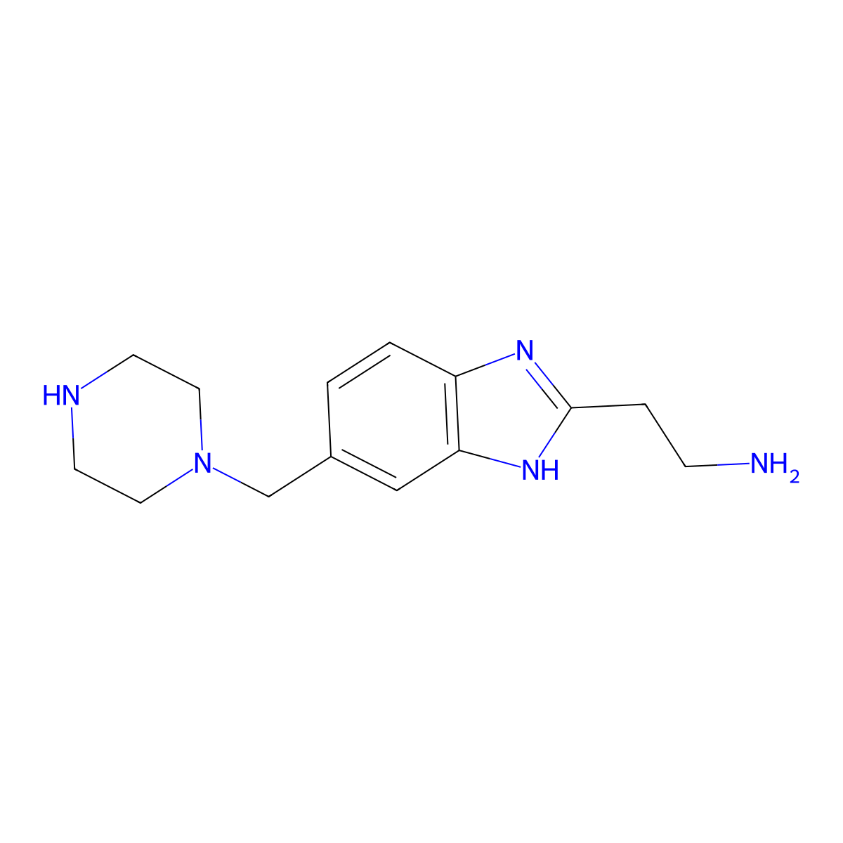 2-{5-[(piperazin-1-yl)methyl]-1H-1,3-benzodiazol-2-yl}ethan-1-amine molecular structure, CAS 1553960-09-0