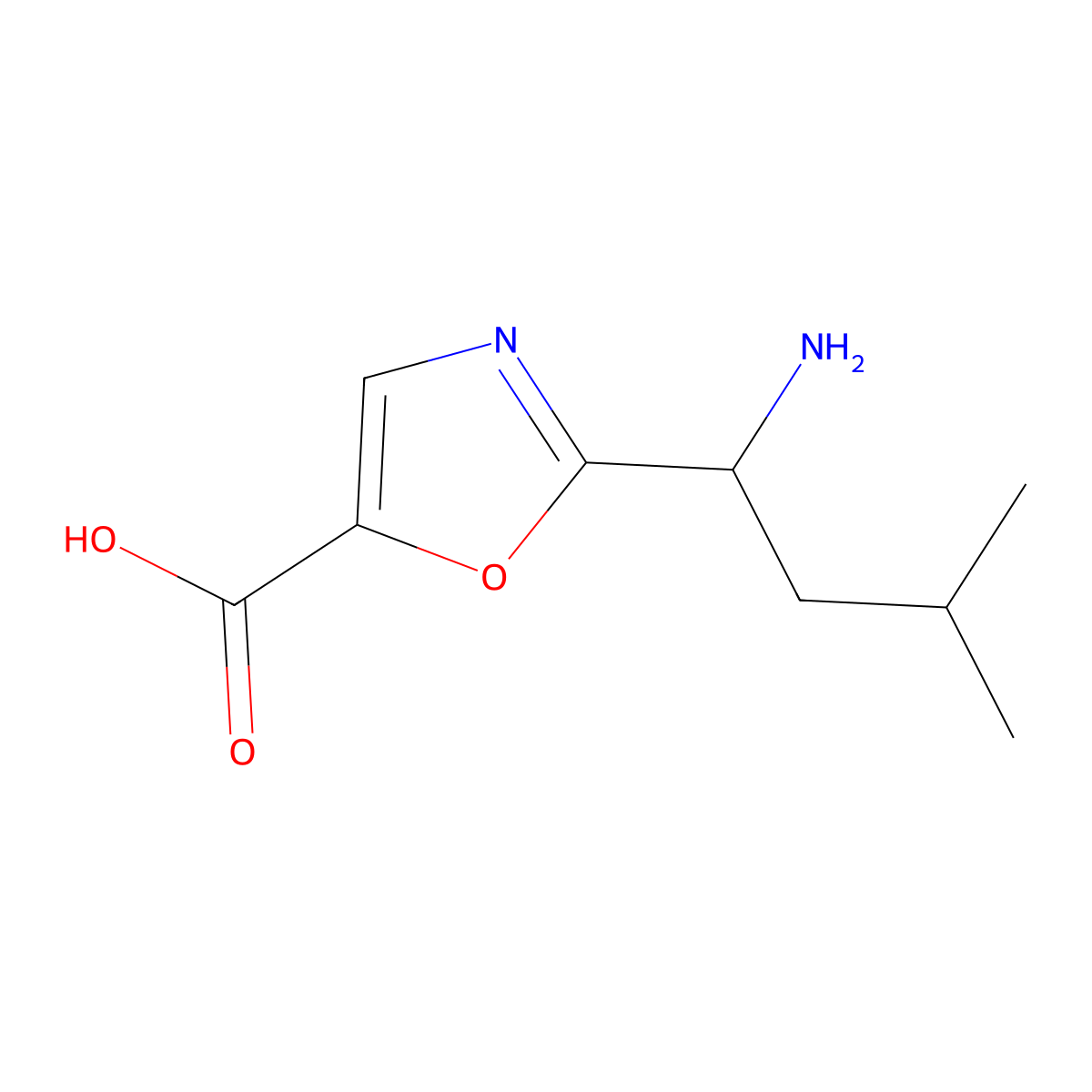 2-(1-Amino-3-methylbutyl)-1,3-oxazole-5-carboxylic acid molecular structure, CAS 1553988-58-1
