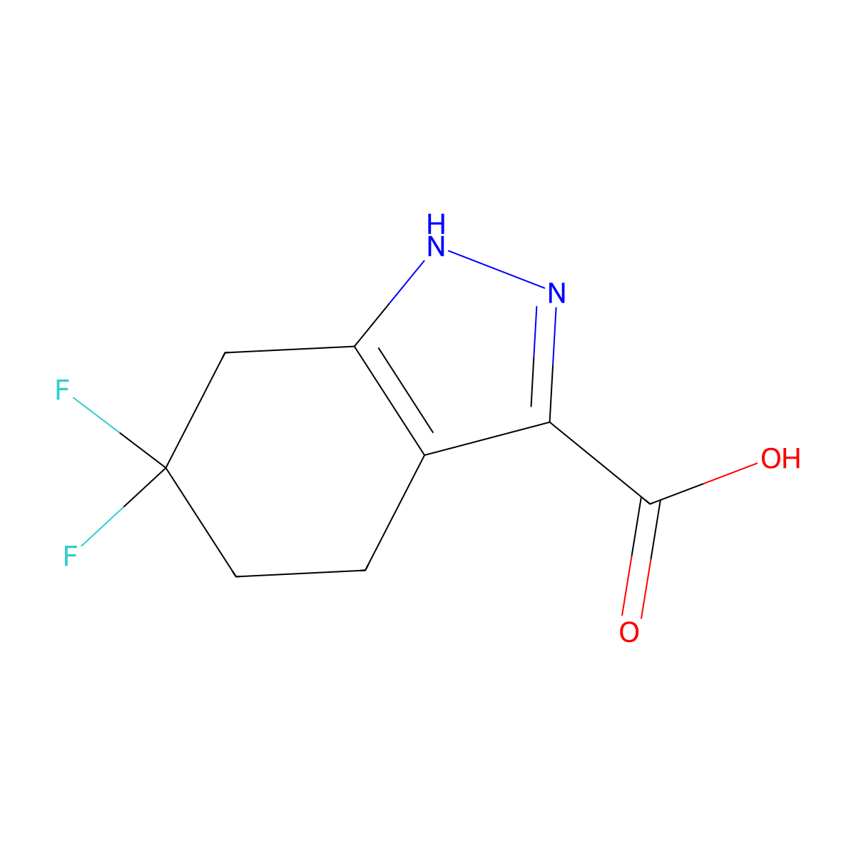 6,6-difluoro-4,5,6,7-tetrahydro-1H-indazole-3-carboxylic acid molecular structure, CAS 1554029-81-0