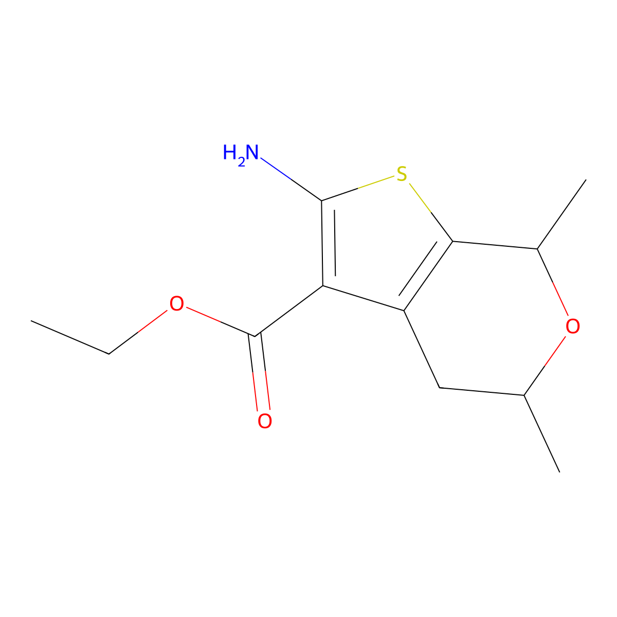 ethyl 2-amino-5,7-dimethyl-4H,5H,7H-thieno[2,3-c]pyran-3-carboxylate molecular structure, CAS 1554094-63-1