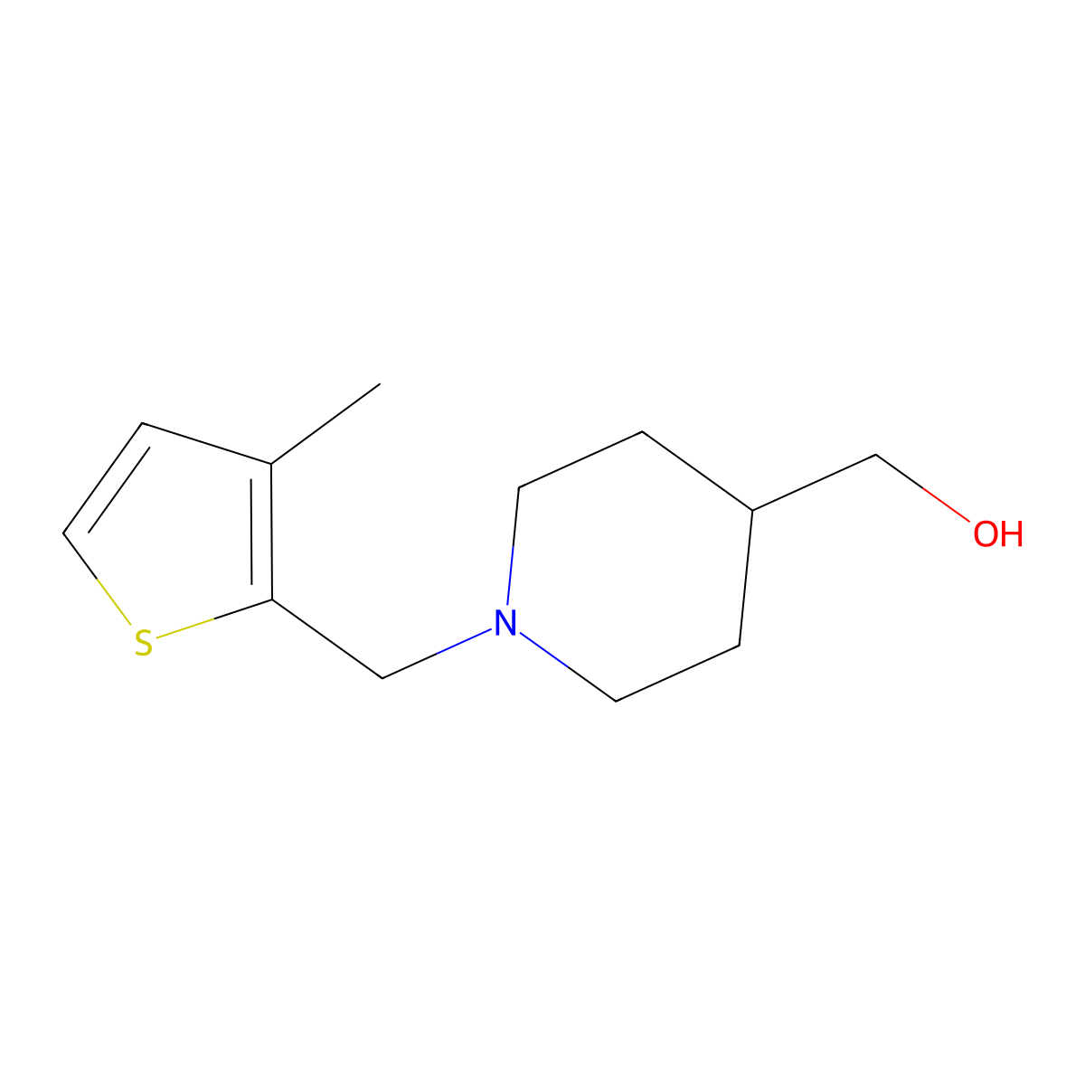 (1-((3-Methylthiophen-2-yl)methyl)piperidin-4-yl)methanol molecular structure, CAS 1554160-12-1