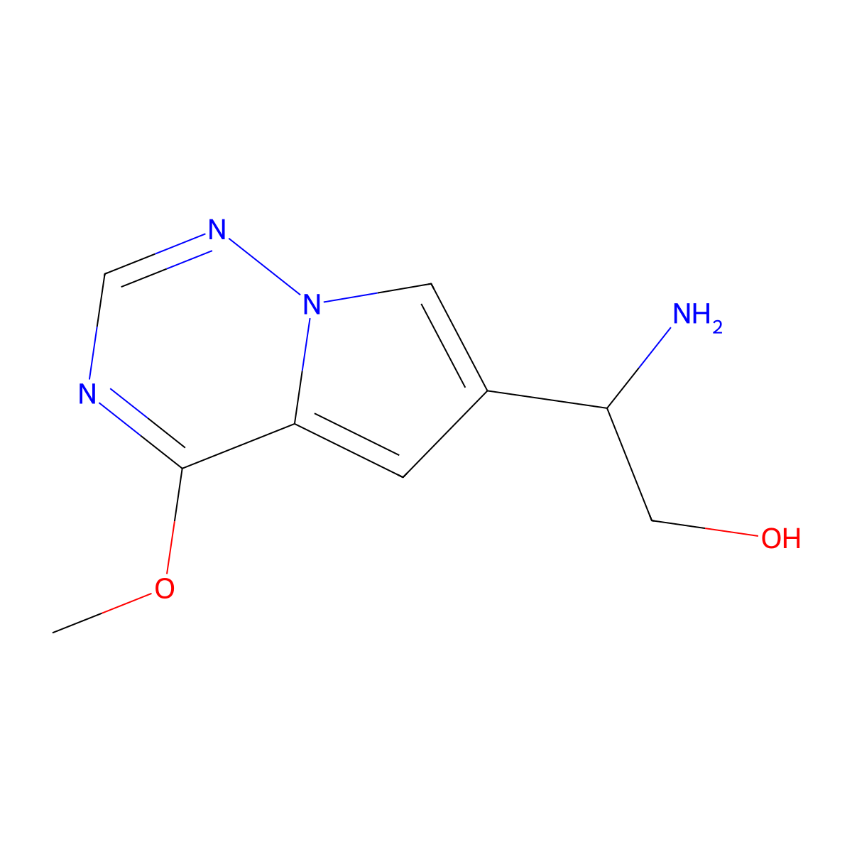 2-Amino-2-(4-methoxypyrrolo[2,1-f][1,2,4]triazin-6-yl)ethan-1-ol molecular structure, CAS 1554185-97-5