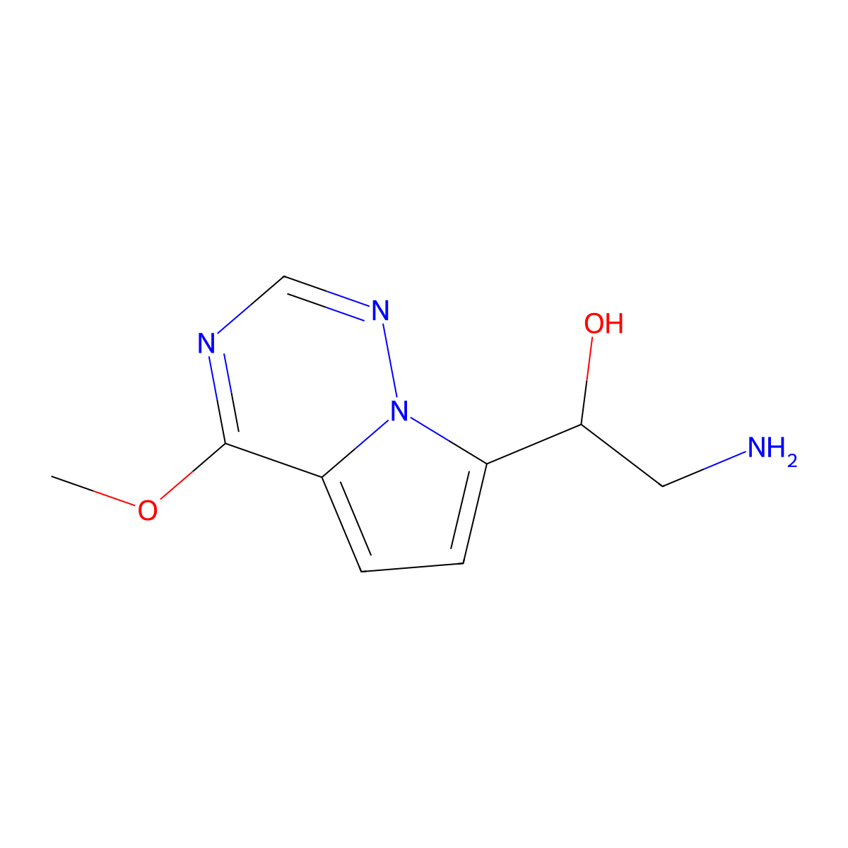 2-Amino-1-(4-methoxypyrrolo[2,1-f][1,2,4]triazin-7-yl)ethan-1-ol molecular structure, CAS 1554230-70-4