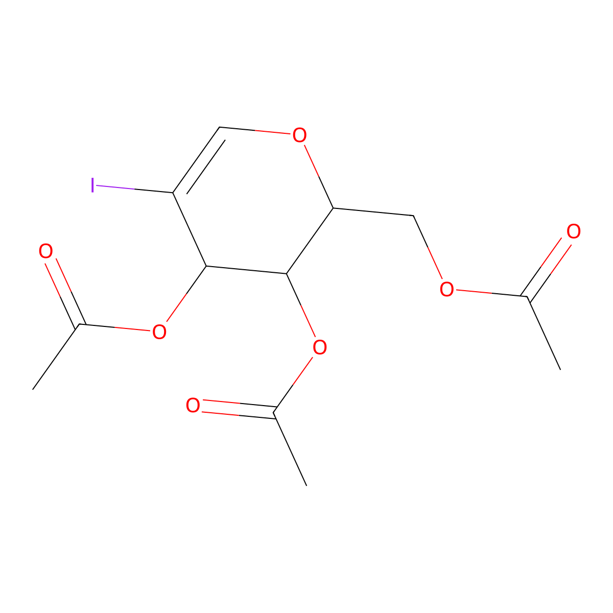 ((2R,3R,4S)-3,4-Bis(acetyloxy)-5-iodo-3,4-dihydro-2H-pyran-2-yl)methyl acetate molecular structure, CAS 1554363-68-6