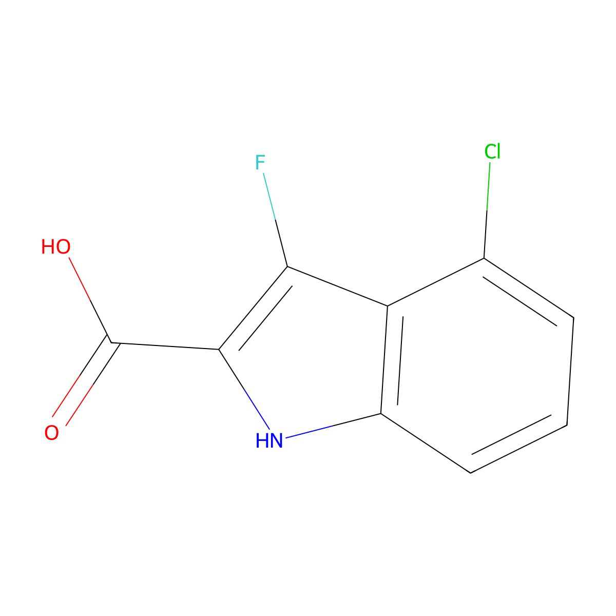 1H-Indole-2-carboxylic acid, 4-chloro-3-fluoro- molecular structure, CAS 1554427-88-1