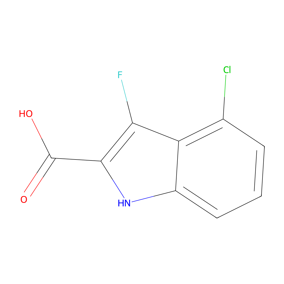 1H-Indole-2-carboxylic acid, 4-chloro-3-fluoro- molecular structure, CAS 1554427-88-1