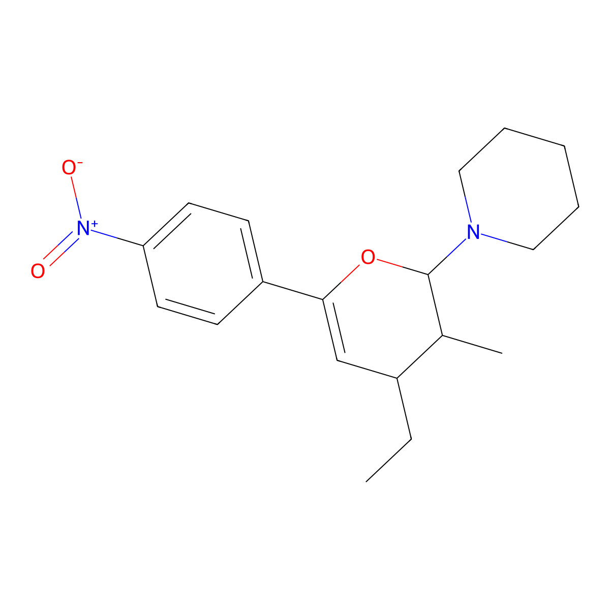 1-[4-ethyl-3-methyl-6-(4-nitrophenyl)-3,4-dihydro-2H-pyran-2-yl]piperidine molecular structure, CAS 15545-74-1