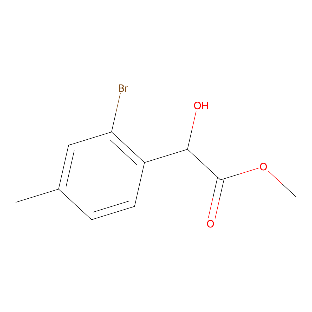 Methyl 2-(2-bromo-4-methylphenyl)-2-hydroxyacetate molecular structure, CAS 1554517-23-5