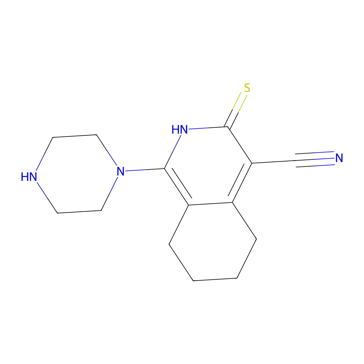 1-piperazin-1-yl-3-sulfanylidene-5,6,7,8-tetrahydro-2H-isoquinoline-4-carbonitrile molecular structure, CAS 155473-97-5