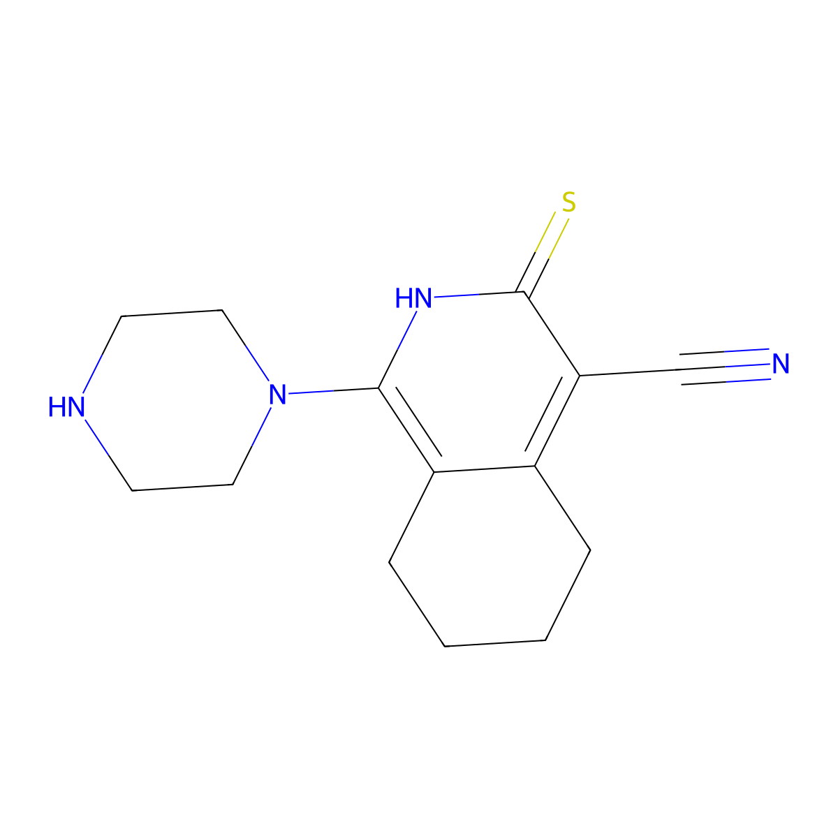 1-piperazin-1-yl-3-sulfanylidene-5,6,7,8-tetrahydro-2H-isoquinoline-4-carbonitrile molecular structure, CAS 155473-97-5