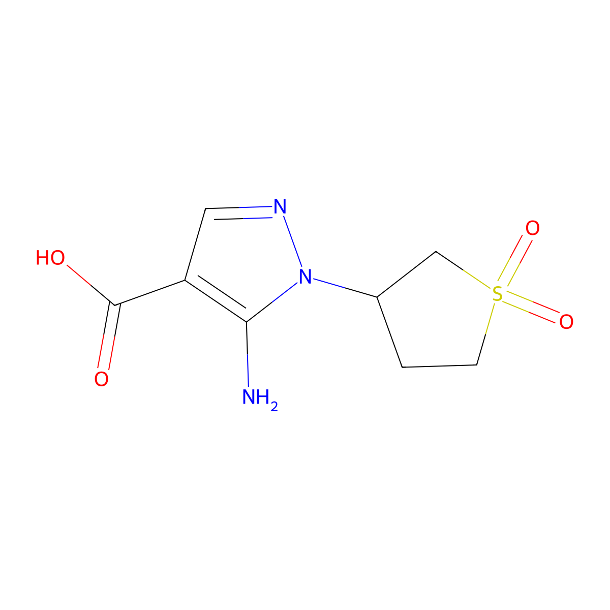 5-amino-1-(1,1-dioxo-1lambda6-thiolan-3-yl)-1H-pyrazole-4-carboxylic acid molecular structure, CAS 1554828-42-0