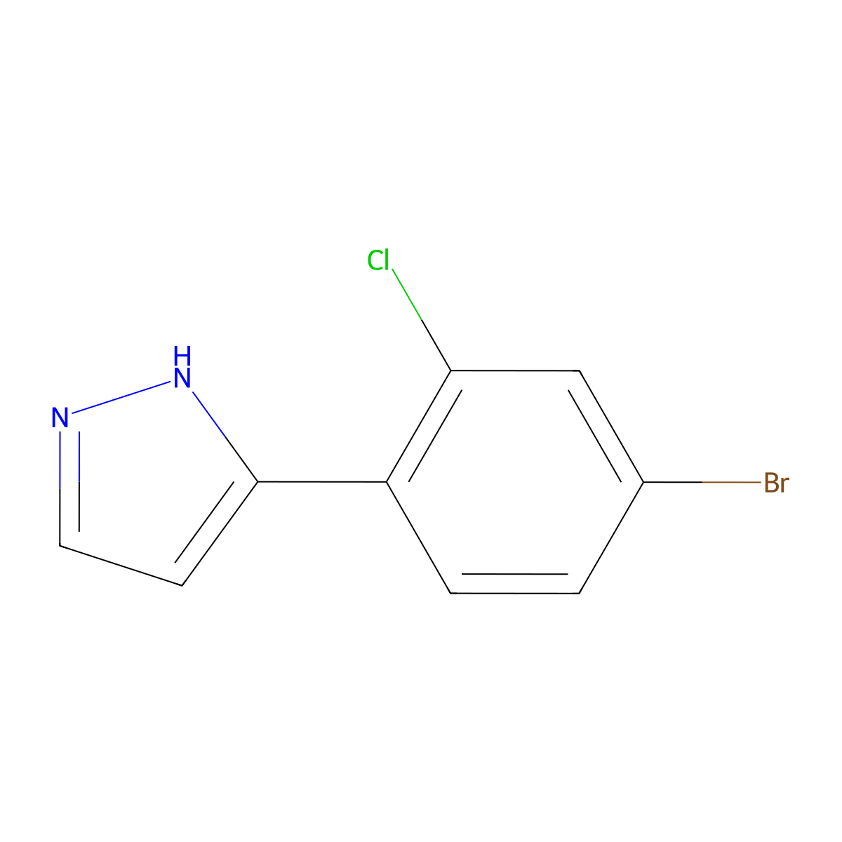 3-(4-bromo-2-chlorophenyl)-1H-pyrazole molecular structure, CAS 1554828-69-1