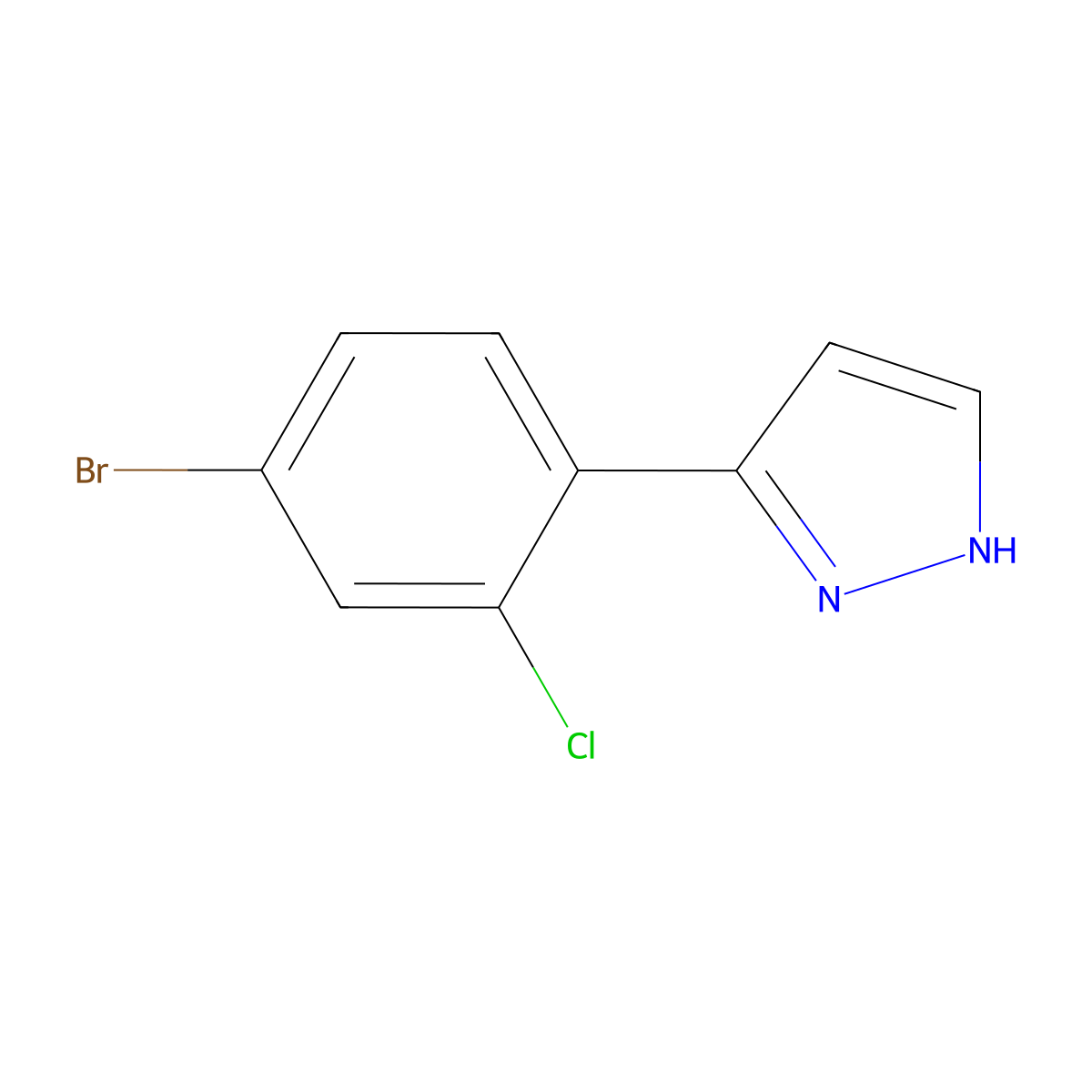 3-(4-bromo-2-chlorophenyl)-1H-pyrazole molecular structure, CAS 1554828-69-1