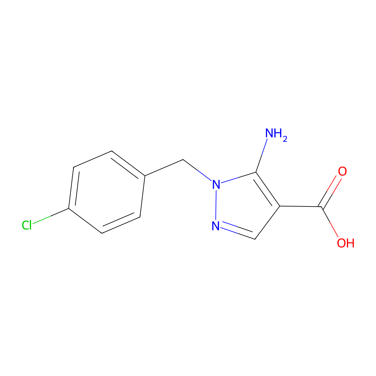 5-amino-1-[(4-chlorophenyl)methyl]-1H-pyrazole-4-carboxylic acid molecular structure, CAS 1554828-90-8