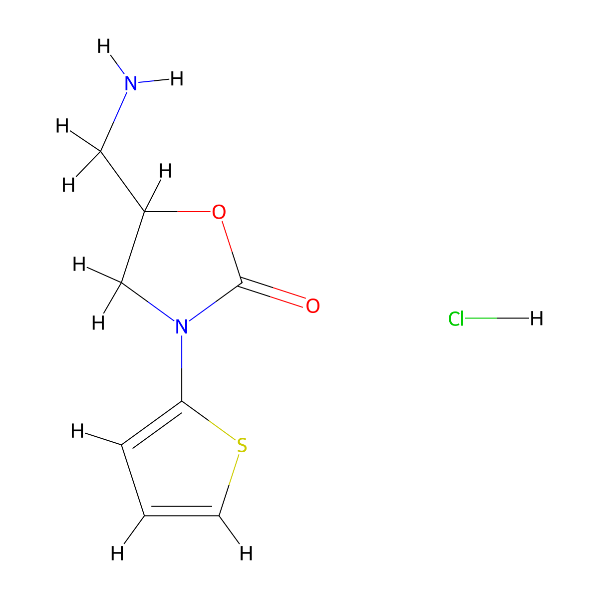 5-(Aminomethyl)-3-(thiophen-2-yl)-1,3-oxazolidin-2-one hydrochloride molecular structure, CAS 1555328-88-5
