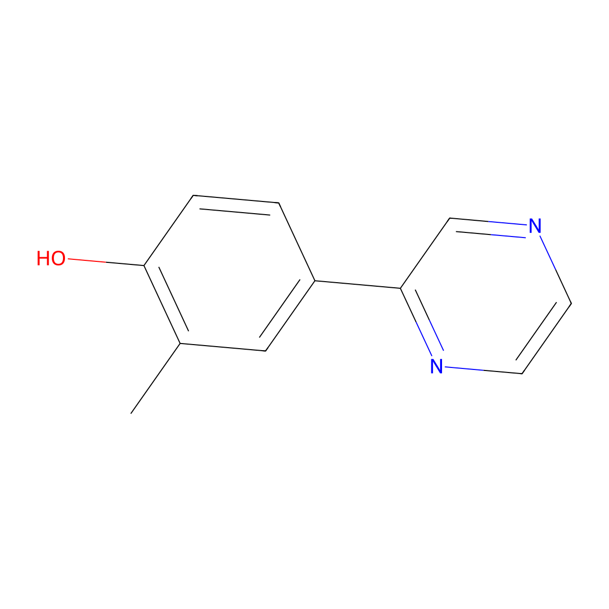 2-Methyl-4-pyrazin-2-ylphenol molecular structure, CAS 1555364-63-0