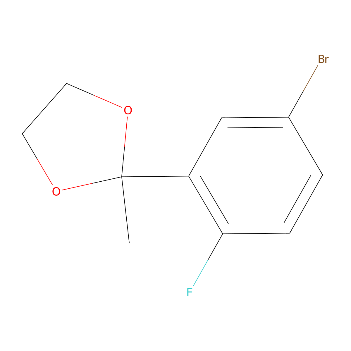 2-(5-Bromo-2-fluorophenyl)-2-methyl-1,3-dioxolane molecular structure, CAS 1555385-37-9