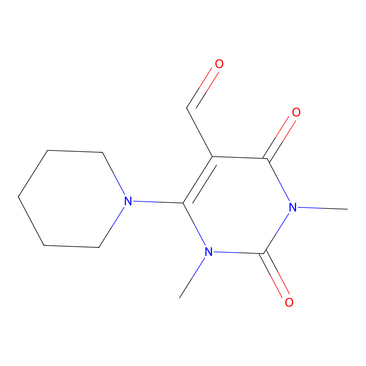 1,3-Dimethyl-2,4-dioxo-6-(piperidin-1-yl)-1,2,3,4-tetrahydropyrimidine-5-carbaldehyde molecular structure, CAS 155544-40-4