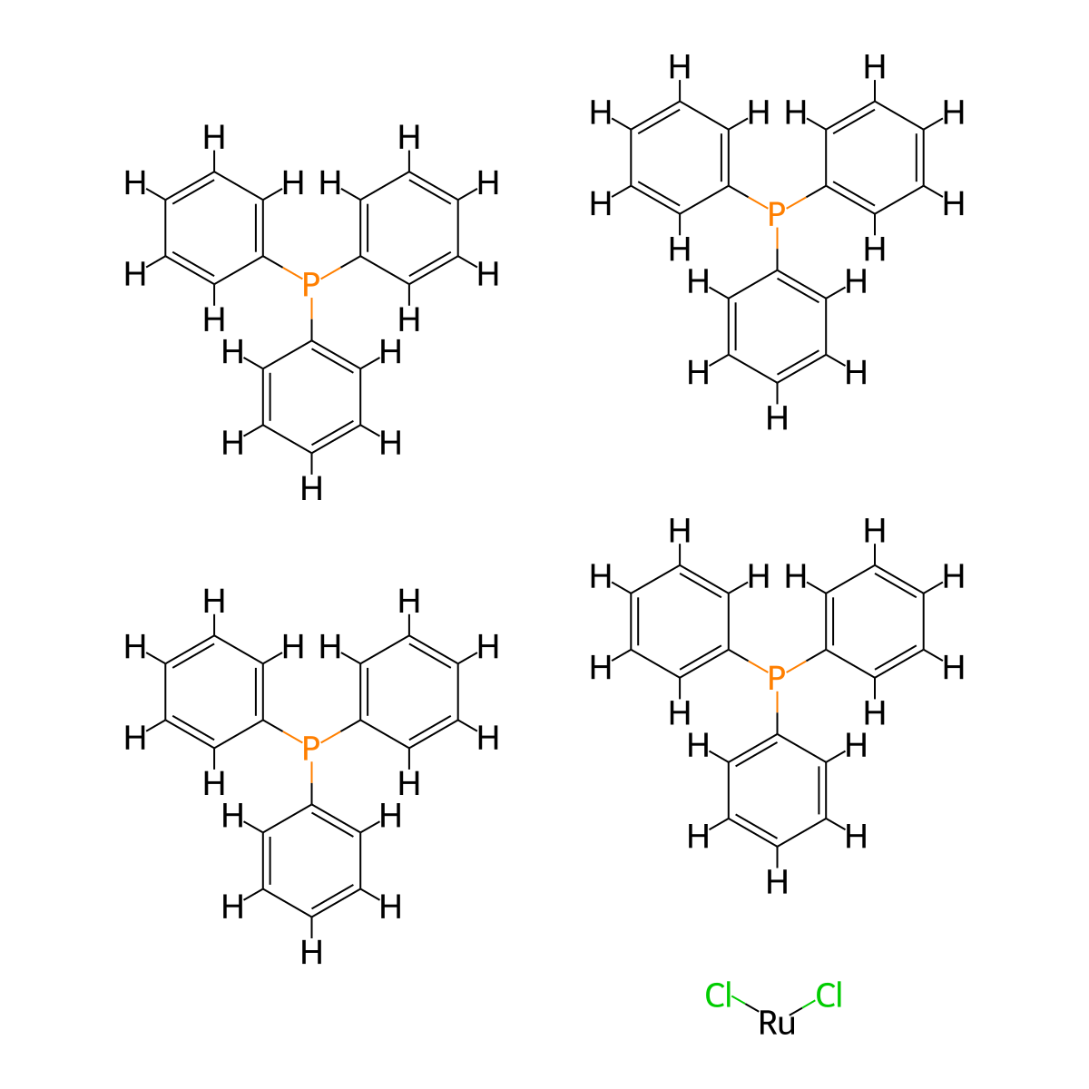 Ruthenium, dichlorotetrakis(triphenylphosphine)- molecular structure, CAS 15555-77-8