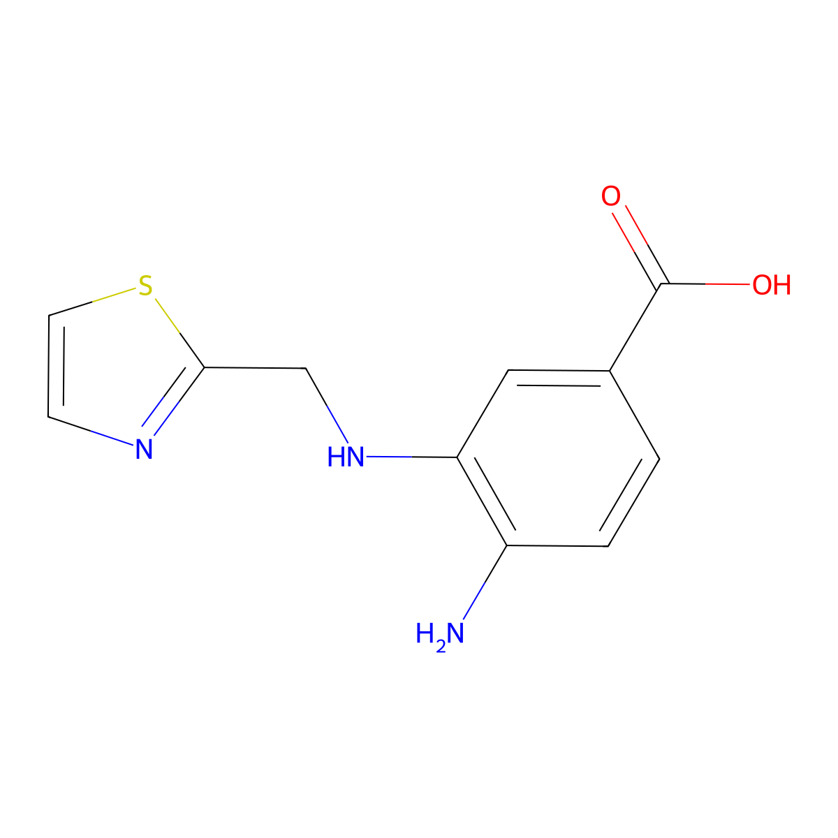 4-Amino-3-{[(1,3-thiazol-2-yl)methyl]amino}benzoic acid molecular structure, CAS 1555556-07-4