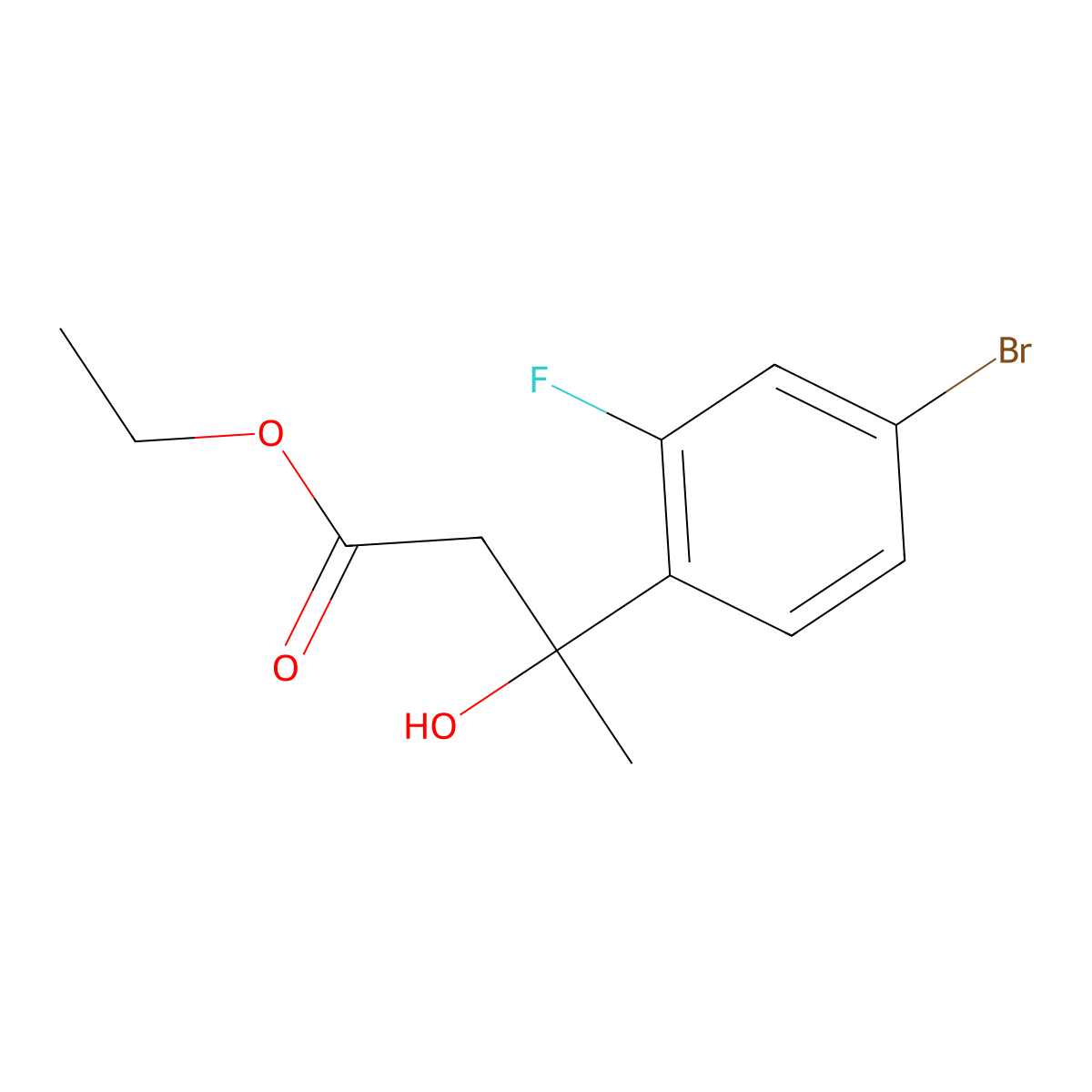Ethyl 3-(4-bromo-2-fluorophenyl)-3-hydroxybutanoate molecular structure, CAS 1555572-27-4