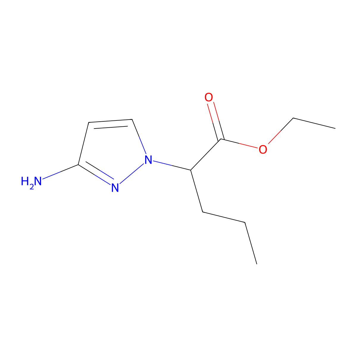 ethyl 2-(3-amino-1H-pyrazol-1-yl)pentanoate molecular structure, CAS 1555580-28-3